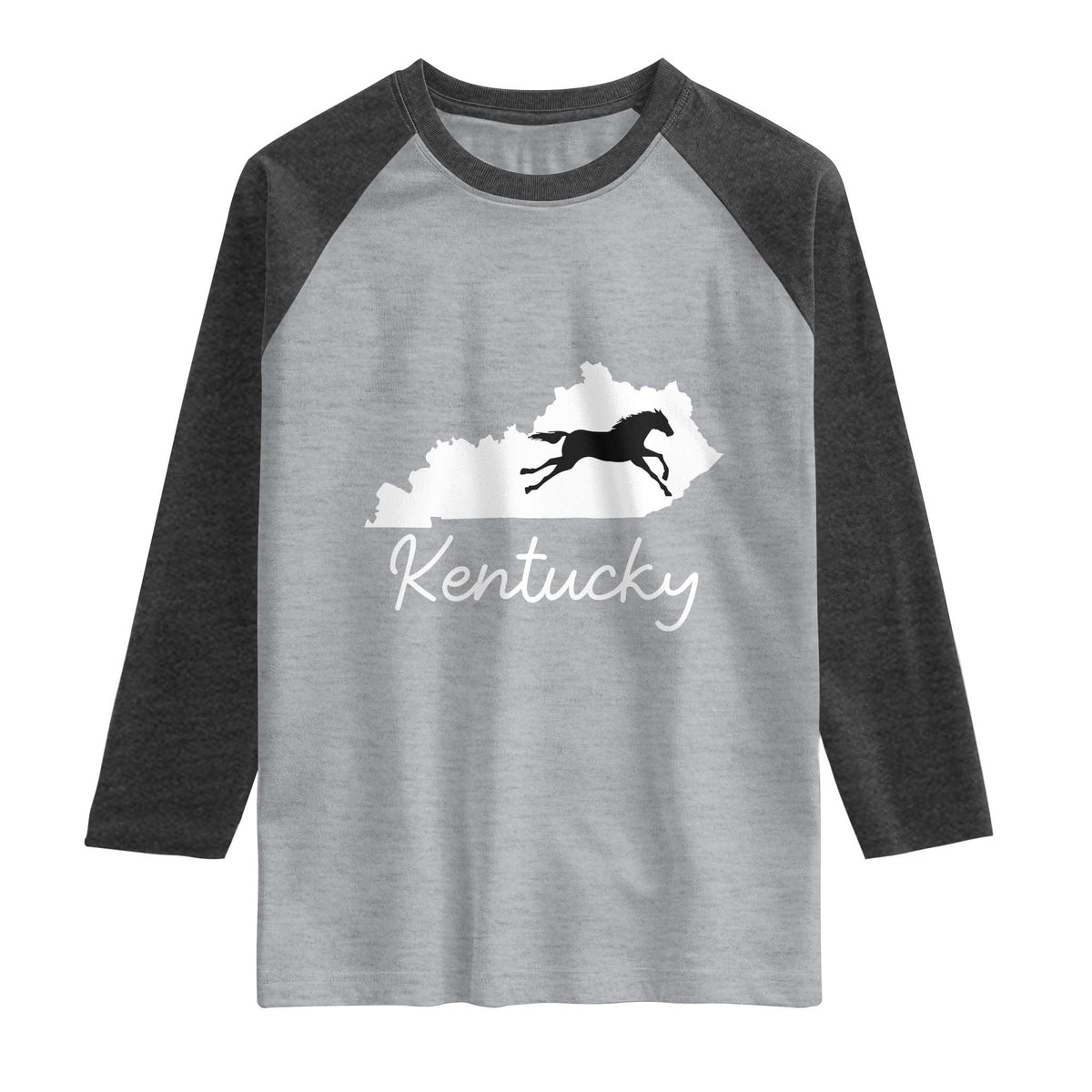 Kentucky State Map with Racing Horse Raglan Shirt Bluegrass State Pride Equestrian