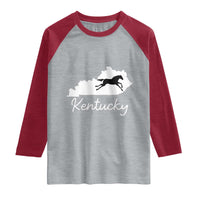 Kentucky State Map with Racing Horse Raglan Shirt Bluegrass State Pride Equestrian