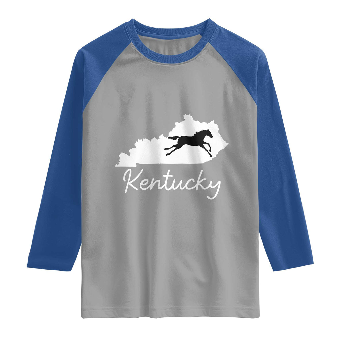 Kentucky State Map with Racing Horse Raglan Shirt Bluegrass State Pride Equestrian