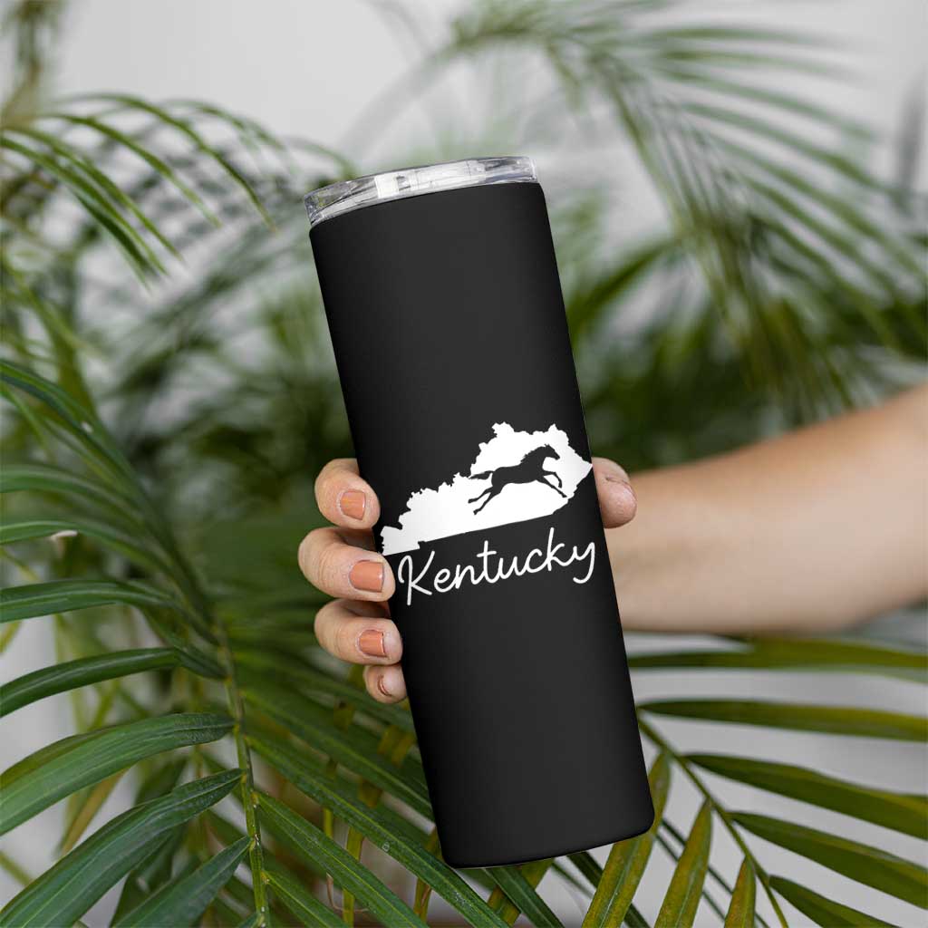 Kentucky State Map with Racing Horse Skinny Tumbler Bluegrass State Pride Equestrian
