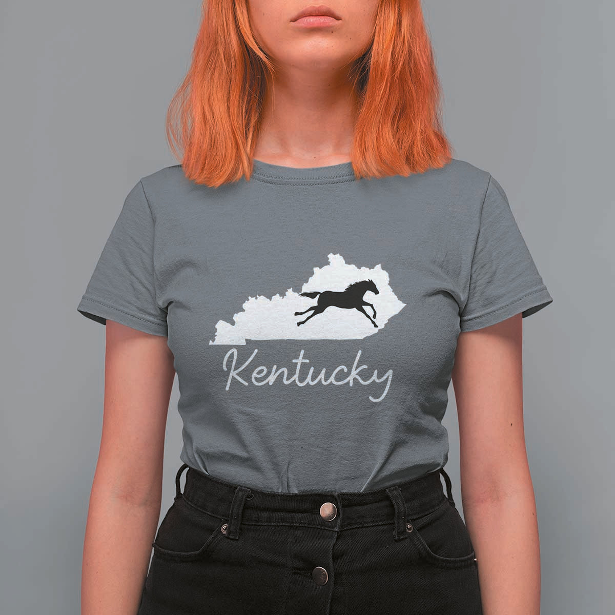 Kentucky State Map with Racing Horse T Shirt For Women Bluegrass State Pride Equestrian