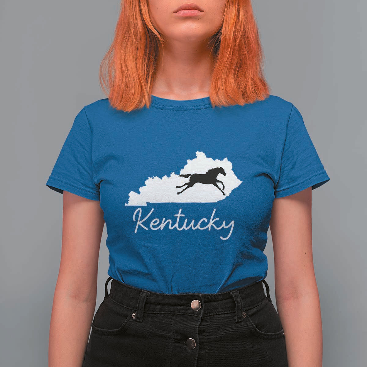 Kentucky State Map with Racing Horse T Shirt For Women Bluegrass State Pride Equestrian