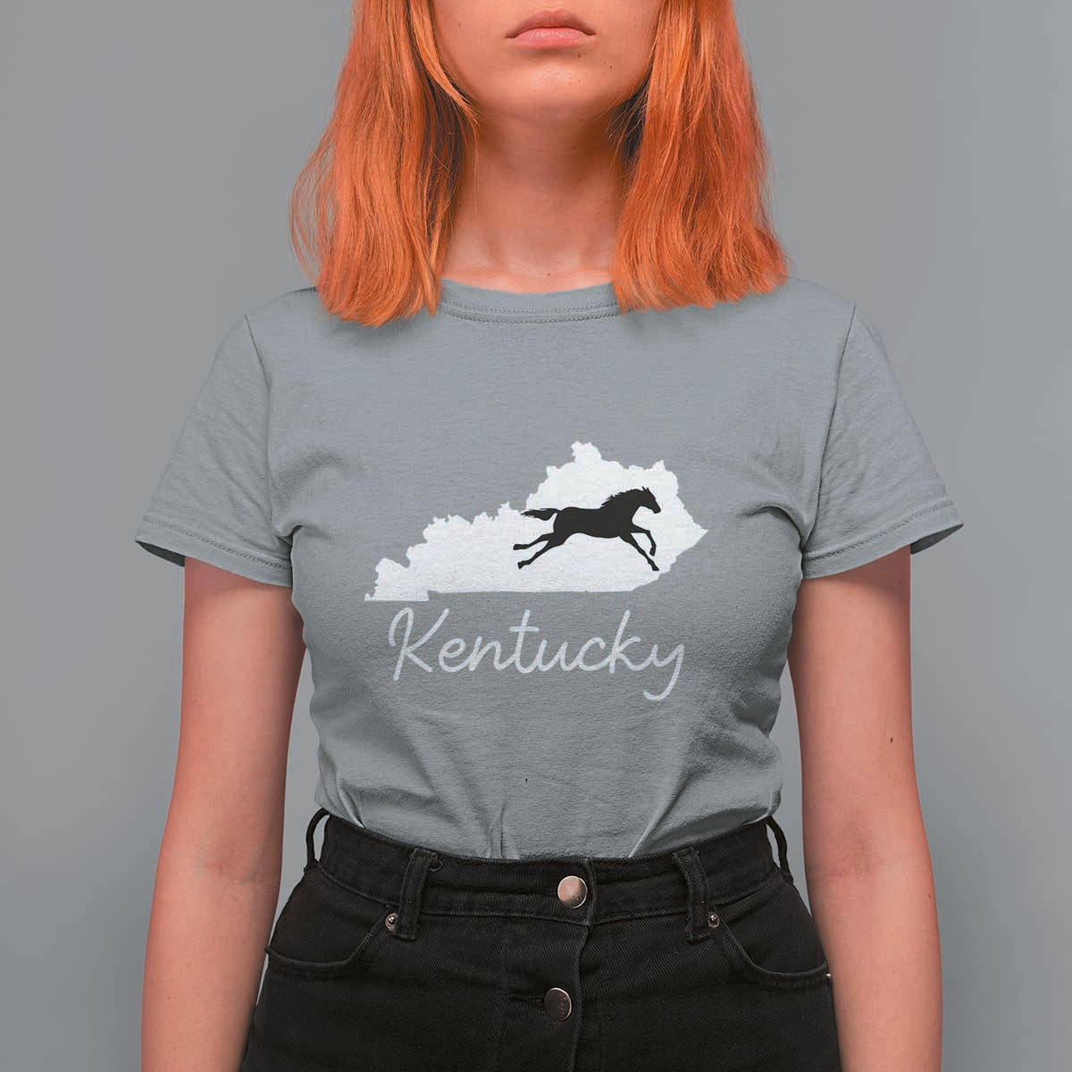 Kentucky State Map with Racing Horse T Shirt For Women Bluegrass State Pride Equestrian