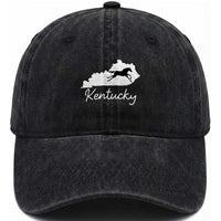 Kentucky State Map with Racing Horse Washed Cotton Baseball Cap Bluegrass State Pride Equestrian