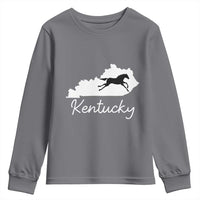 Kentucky State Map with Racing Horse Youth Sweatshirt Bluegrass State Pride Equestrian