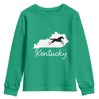 Kentucky State Map with Racing Horse Youth Sweatshirt Bluegrass State Pride Equestrian