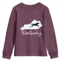 Kentucky State Map with Racing Horse Youth Sweatshirt Bluegrass State Pride Equestrian