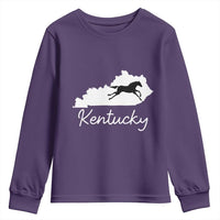 Kentucky State Map with Racing Horse Youth Sweatshirt Bluegrass State Pride Equestrian