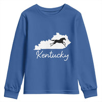 Kentucky State Map with Racing Horse Youth Sweatshirt Bluegrass State Pride Equestrian