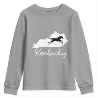 Kentucky State Map with Racing Horse Youth Sweatshirt Bluegrass State Pride Equestrian