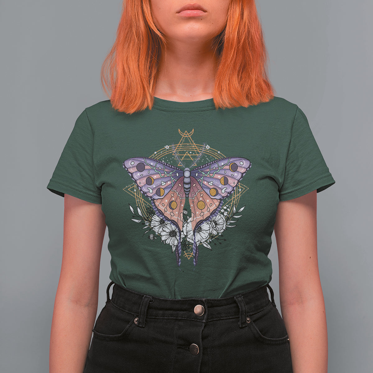 Spiritual Mystical Superimposed Surrealism Art Spiritual Luna Moth Celestial T-Shirt for Women, Spirituality T Shirt For Women - Wonder Print Shop