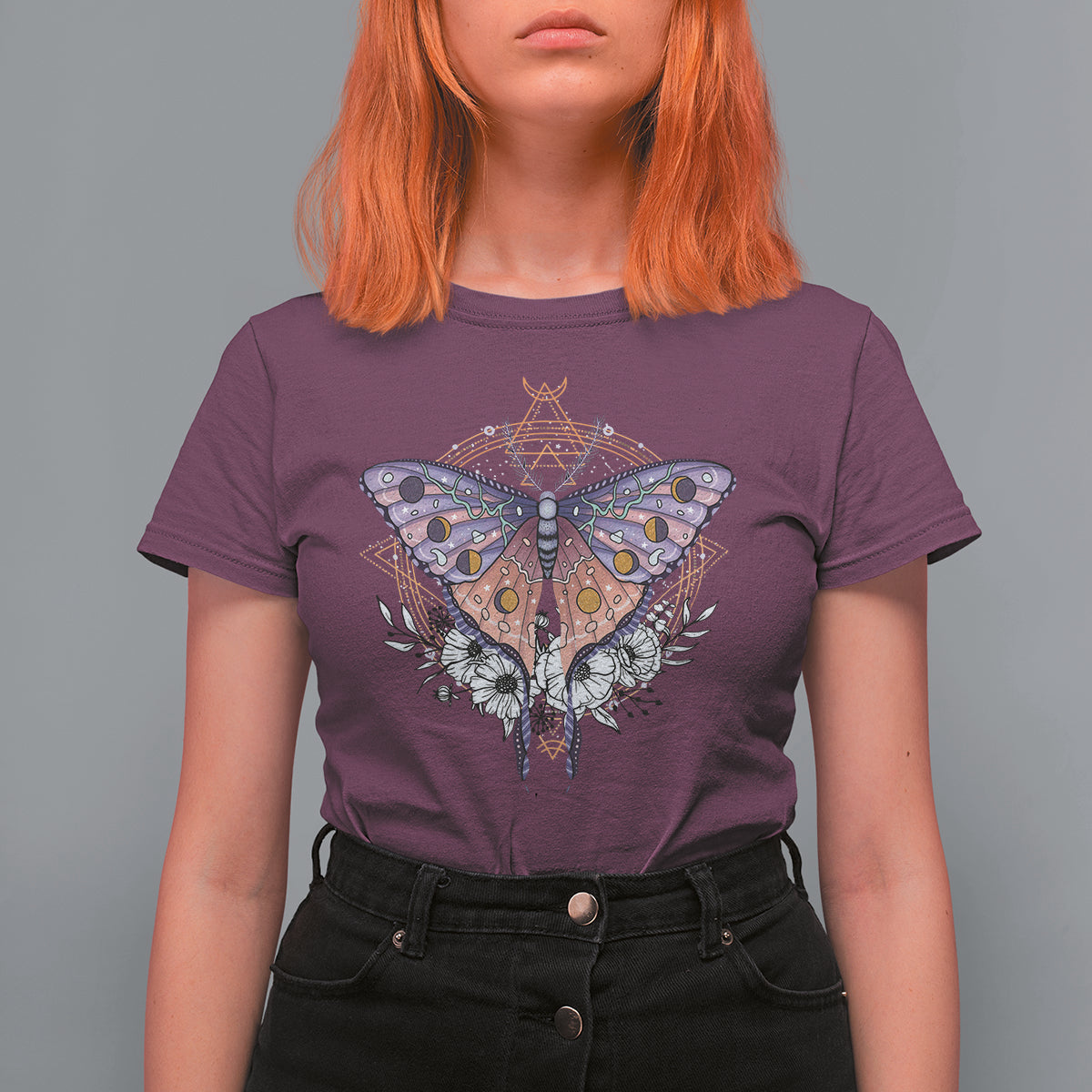 Spiritual Mystical Superimposed Surrealism Art Spiritual Luna Moth Celestial T-Shirt for Women, Spirituality T Shirt For Women - Wonder Print Shop