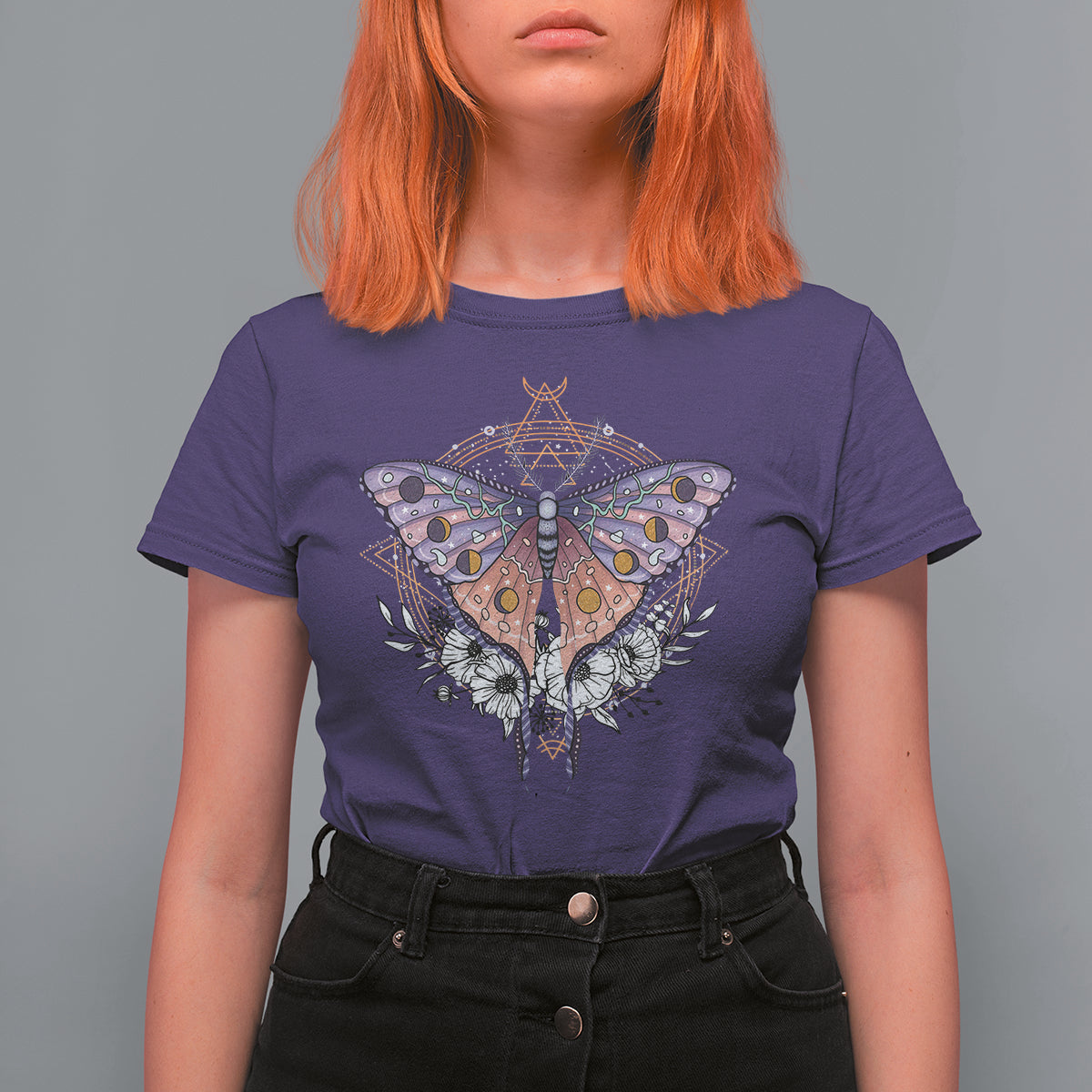 Spiritual Mystical Superimposed Surrealism Art Spiritual Luna Moth Celestial T-Shirt for Women, Spirituality T Shirt For Women - Wonder Print Shop