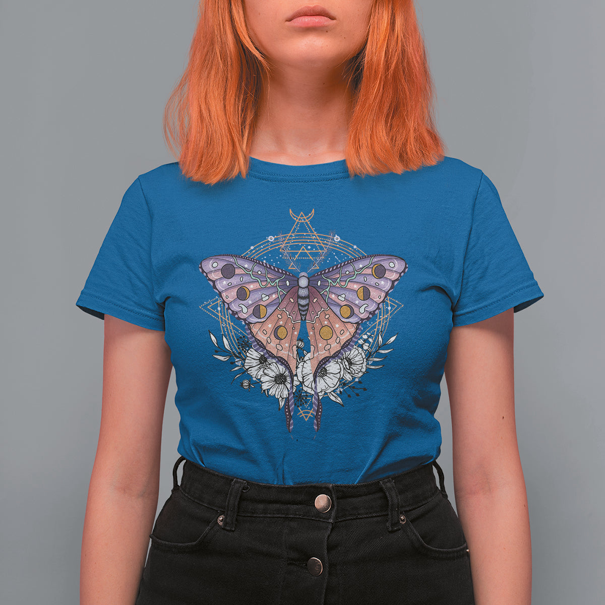 Spiritual Mystical Superimposed Surrealism Art Spiritual Luna Moth Celestial T-Shirt for Women, Spirituality T Shirt For Women - Wonder Print Shop