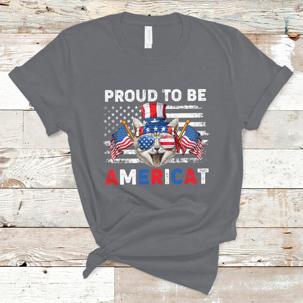 American Cat T Shirt Proud To Be An Americat Patriotic American Cat 4th Of July Americat US Flag - Wonder Print Shop