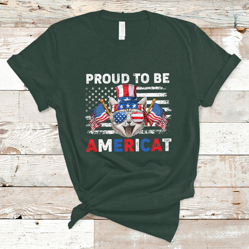 American Cat T Shirt Proud To Be An Americat Patriotic American Cat 4th Of July Americat US Flag - Wonder Print Shop