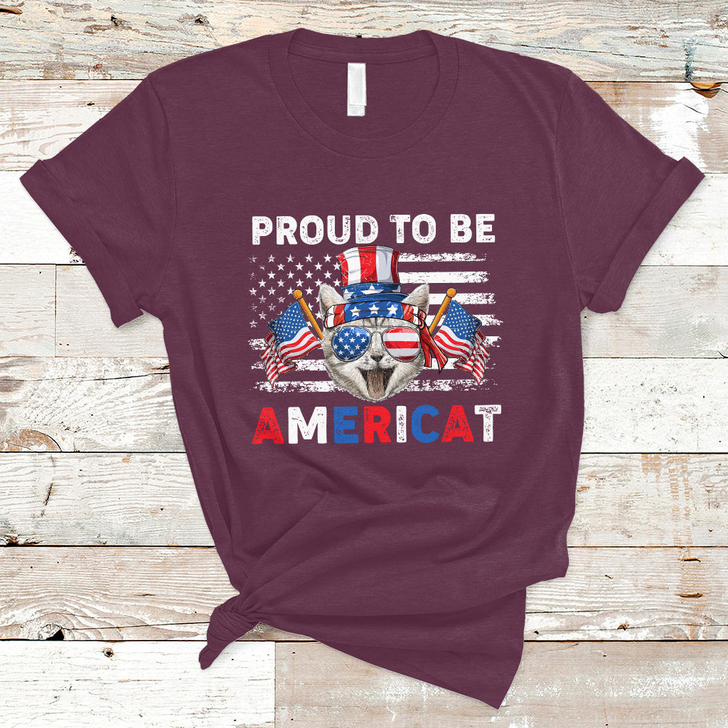 American Cat T Shirt Proud To Be An Americat Patriotic American Cat 4th Of July Americat US Flag - Wonder Print Shop