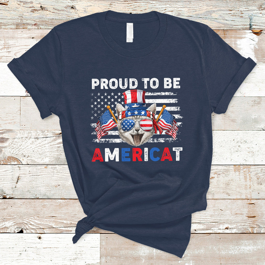 American Cat T Shirt Proud To Be An Americat Patriotic American Cat 4th Of July Americat US Flag - Wonder Print Shop