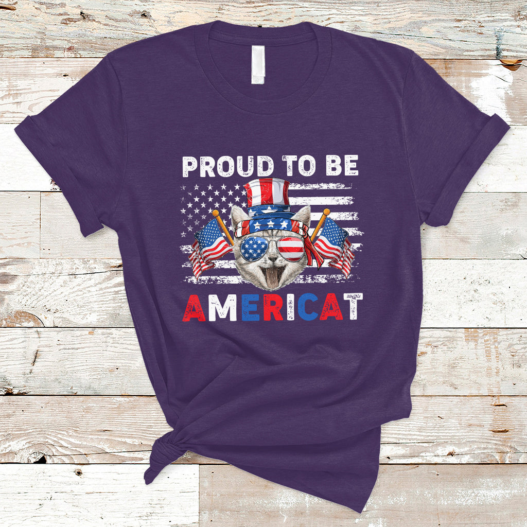 American Cat T Shirt Proud To Be An Americat Patriotic American Cat 4th Of July Americat US Flag - Wonder Print Shop