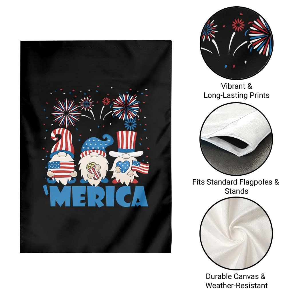 4th of July Gnome Garden Flag Merica Gnomes USA Flag Fireworks