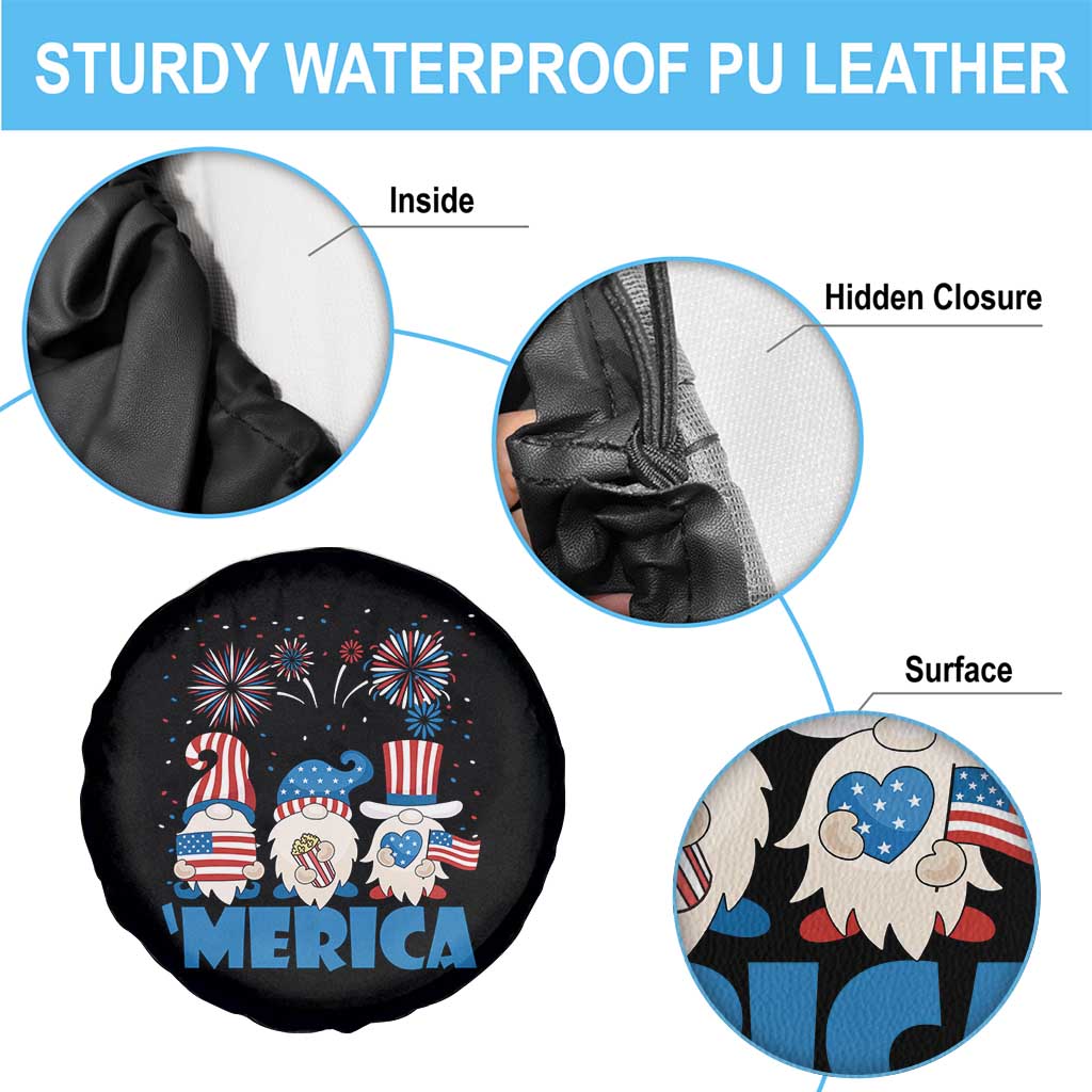 4th of July Gnome Spare Tire Cover Merica Gnomes USA Flag Fireworks