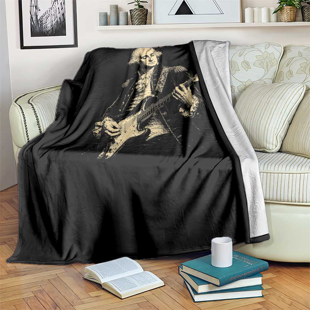 George Washington Rock Star Vintage Portrait Throw Blanket Funny Electric Guitar Player Founding Father Retro Aesthetic Patriotic Graphic