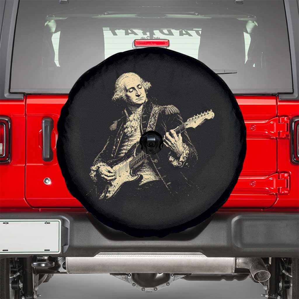 George Washington Rock Star Vintage Portrait Spare Tire Cover Funny Electric Guitar Player Founding Father Retro Aesthetic Patriotic Graphic