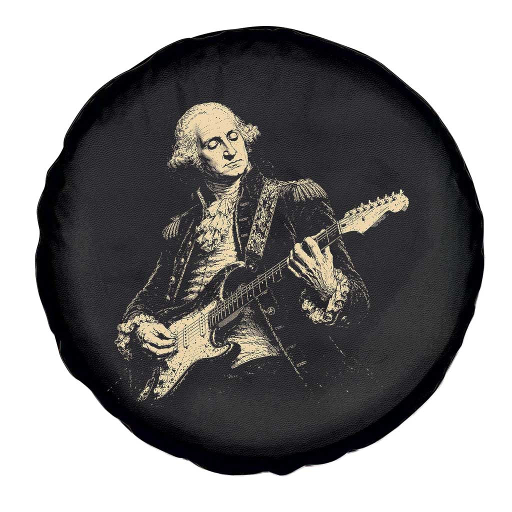 George Washington Rock Star Vintage Portrait Spare Tire Cover Funny Electric Guitar Player Founding Father Retro Aesthetic Patriotic Graphic