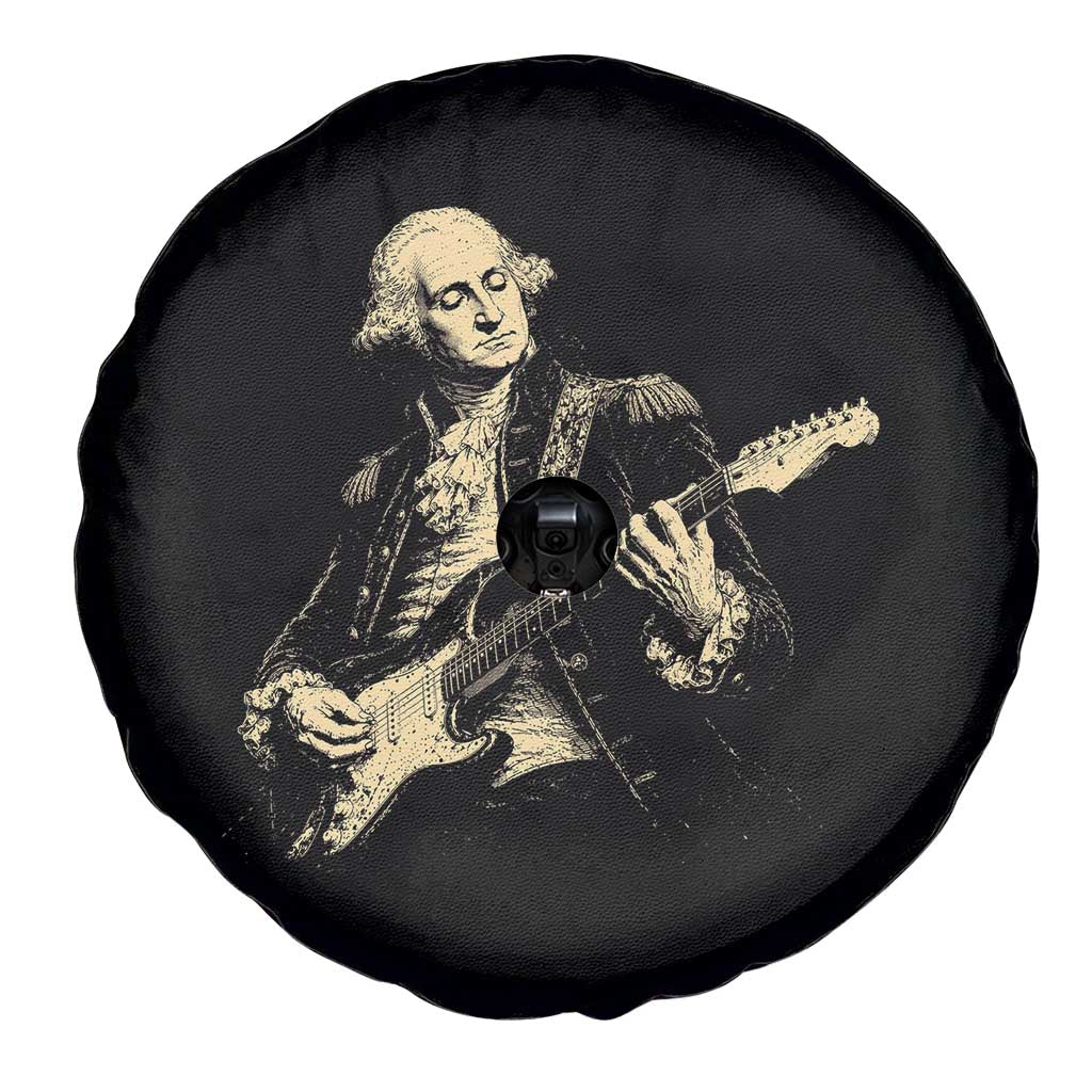 George Washington Rock Star Vintage Portrait Spare Tire Cover Funny Electric Guitar Player Founding Father Retro Aesthetic Patriotic Graphic