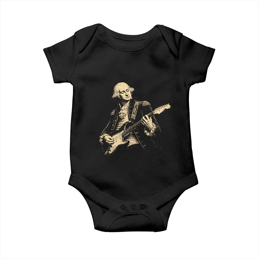 George Washington Rock Star Vintage Portrait Baby Onesie Funny Electric Guitar Player Founding Father Retro Aesthetic Patriotic Graphic