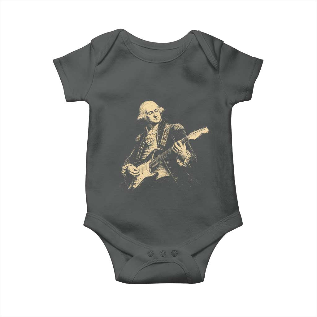 George Washington Rock Star Vintage Portrait Baby Onesie Funny Electric Guitar Player Founding Father Retro Aesthetic Patriotic Graphic