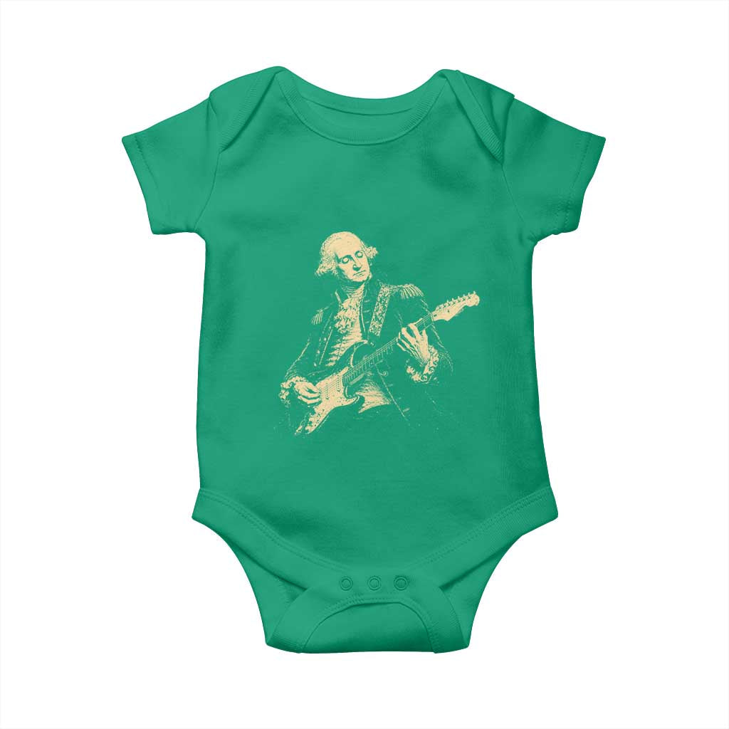 George Washington Rock Star Vintage Portrait Baby Onesie Funny Electric Guitar Player Founding Father Retro Aesthetic Patriotic Graphic