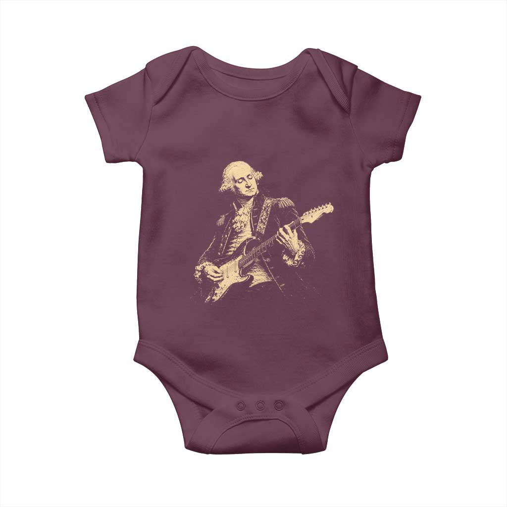 George Washington Rock Star Vintage Portrait Baby Onesie Funny Electric Guitar Player Founding Father Retro Aesthetic Patriotic Graphic