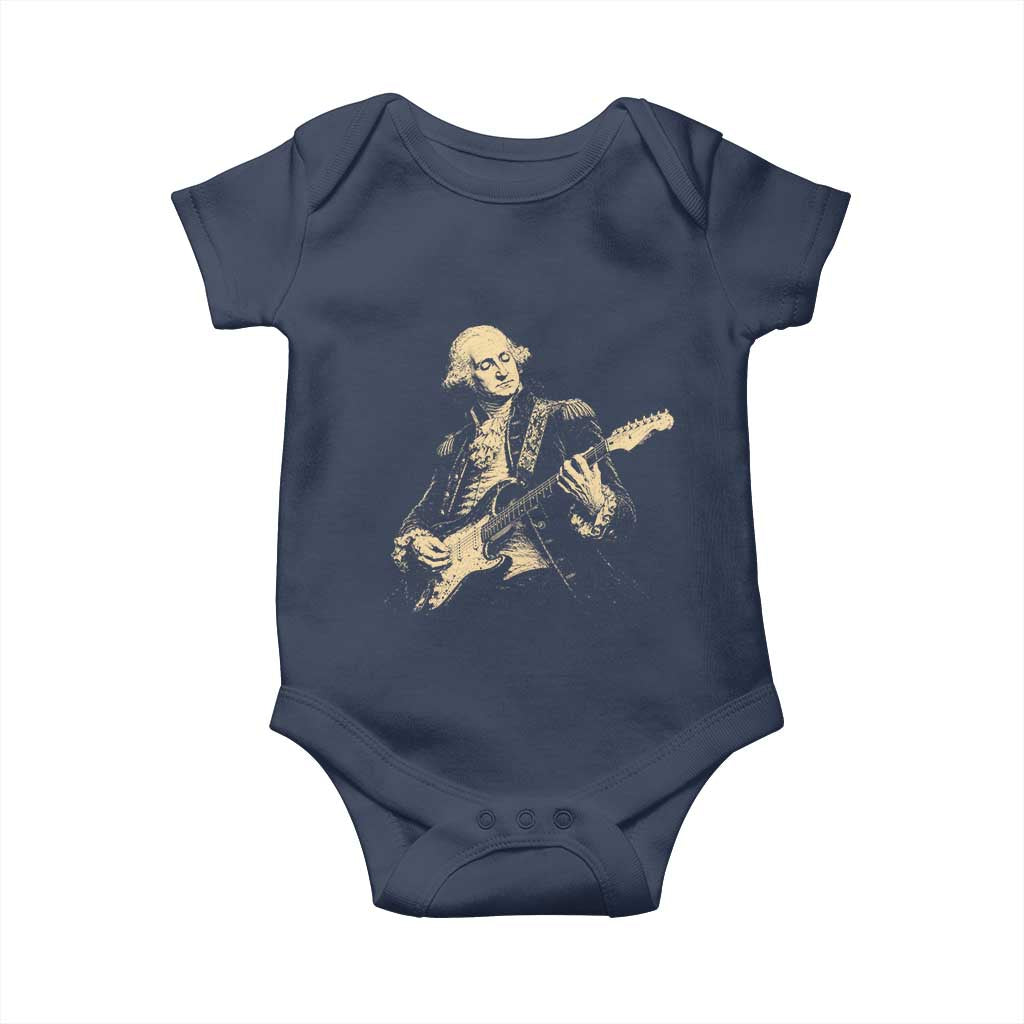 George Washington Rock Star Vintage Portrait Baby Onesie Funny Electric Guitar Player Founding Father Retro Aesthetic Patriotic Graphic