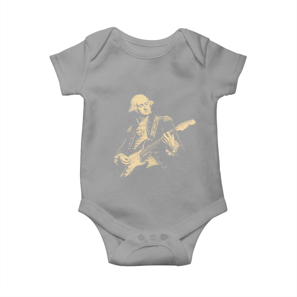 George Washington Rock Star Vintage Portrait Baby Onesie Funny Electric Guitar Player Founding Father Retro Aesthetic Patriotic Graphic