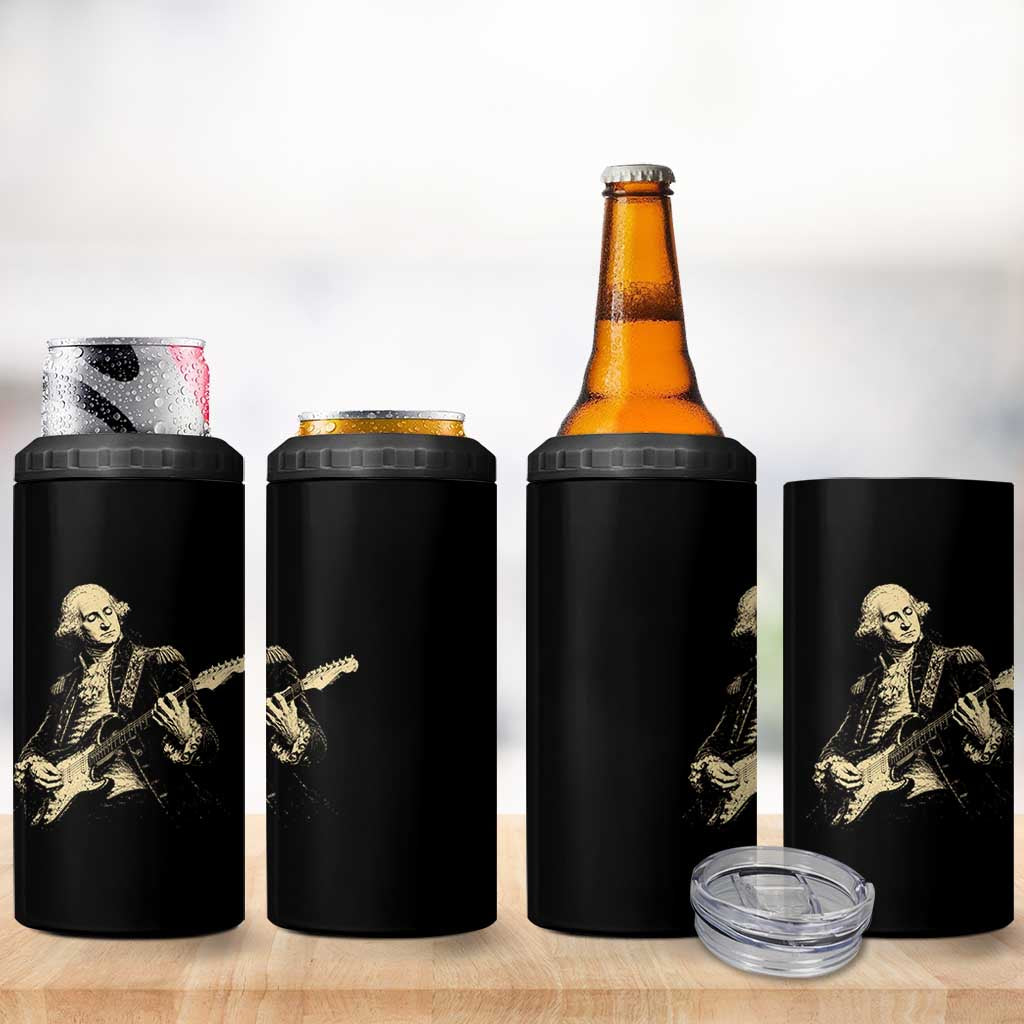 George Washington Rock Star Vintage Portrait 4 in 1 Can Cooler Tumbler Funny Electric Guitar Player Founding Father Retro Aesthetic Patriotic Graphic