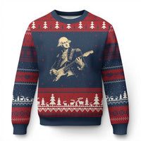 George Washington Rock Star Vintage Portrait Ugly Christmas Sweater Funny Electric Guitar Player Founding Father Retro Aesthetic Patriotic Graphic
