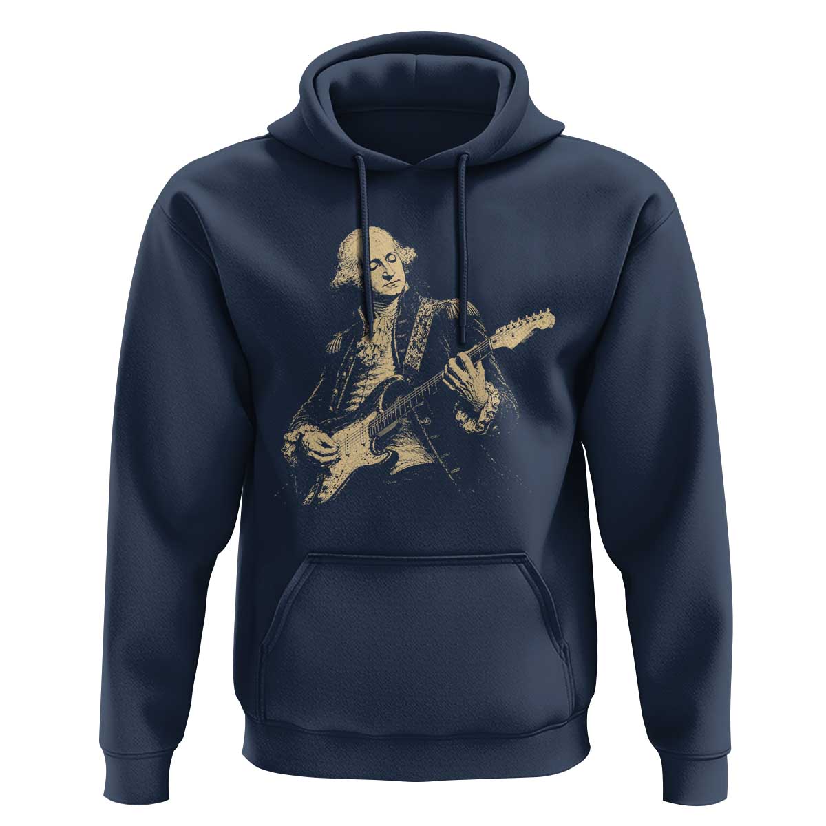George Washington Rock Star Vintage Portrait Hoodie Funny Electric Guitar Player Founding Father Retro Aesthetic Patriotic Graphic