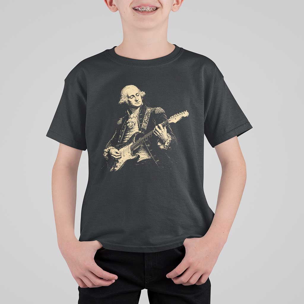 George Washington Rock Star Vintage Portrait T Shirt For Kid Funny Electric Guitar Player Founding Father Retro Aesthetic Patriotic Graphic