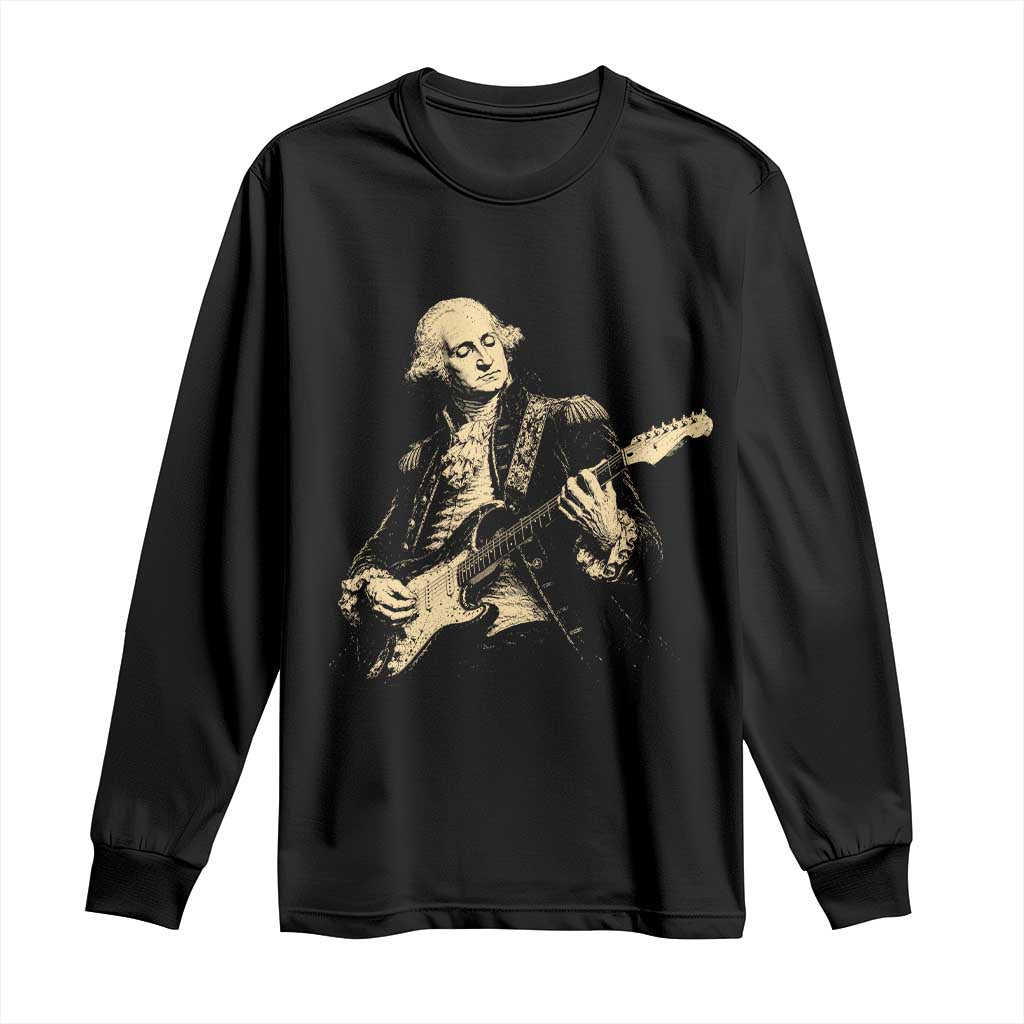 George Washington Rock Star Vintage Portrait Long Sleeve Shirt Funny Electric Guitar Player Founding Father Retro Aesthetic Patriotic Graphic