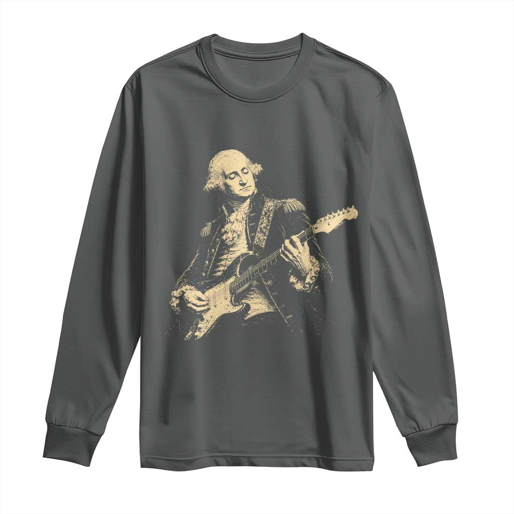 George Washington Rock Star Vintage Portrait Long Sleeve Shirt Funny Electric Guitar Player Founding Father Retro Aesthetic Patriotic Graphic