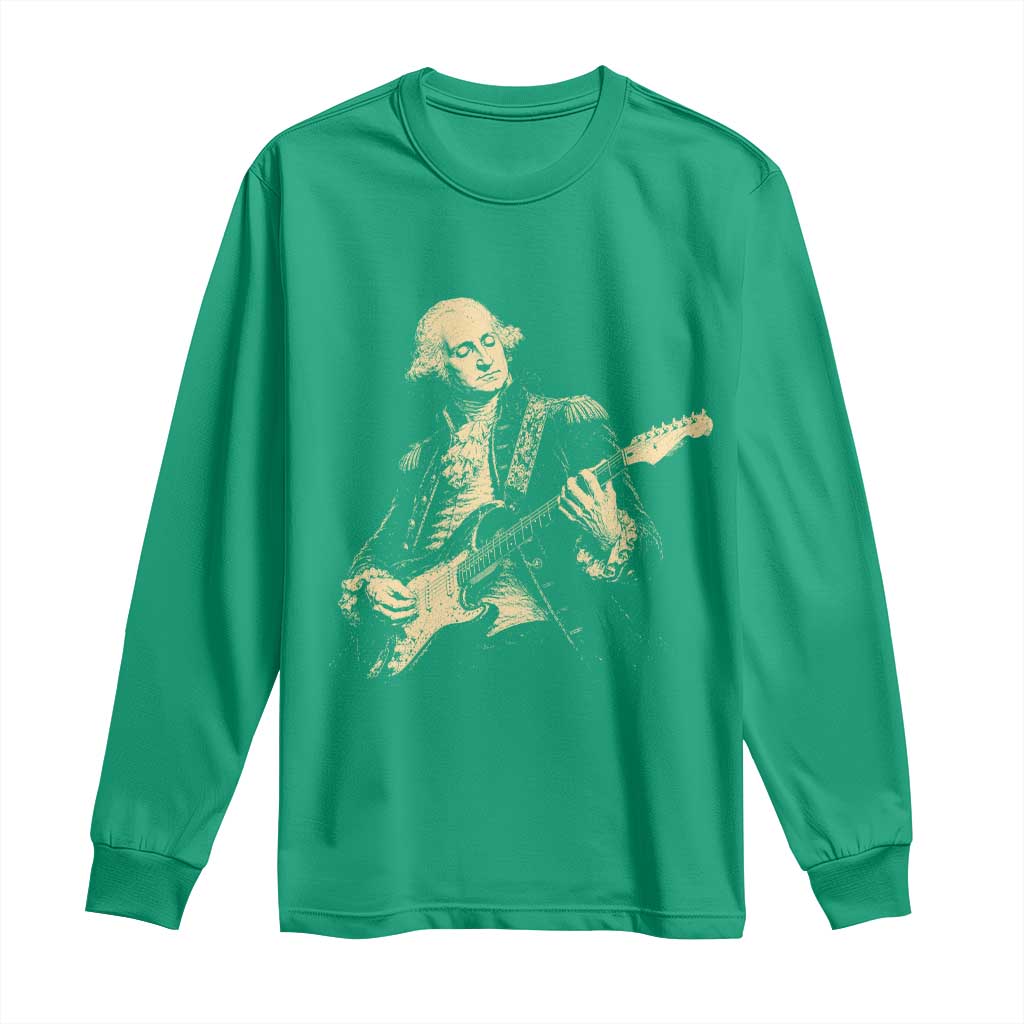 George Washington Rock Star Vintage Portrait Long Sleeve Shirt Funny Electric Guitar Player Founding Father Retro Aesthetic Patriotic Graphic