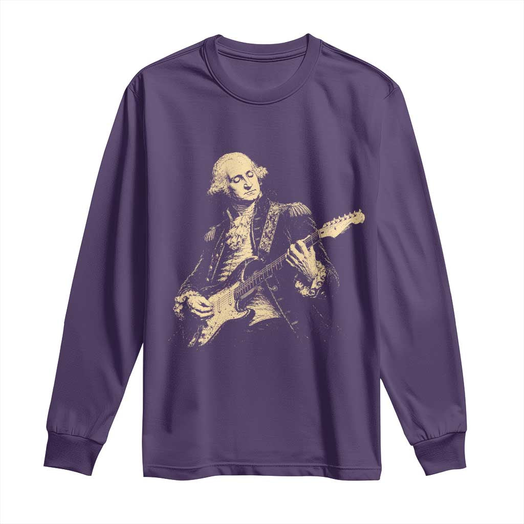 George Washington Rock Star Vintage Portrait Long Sleeve Shirt Funny Electric Guitar Player Founding Father Retro Aesthetic Patriotic Graphic