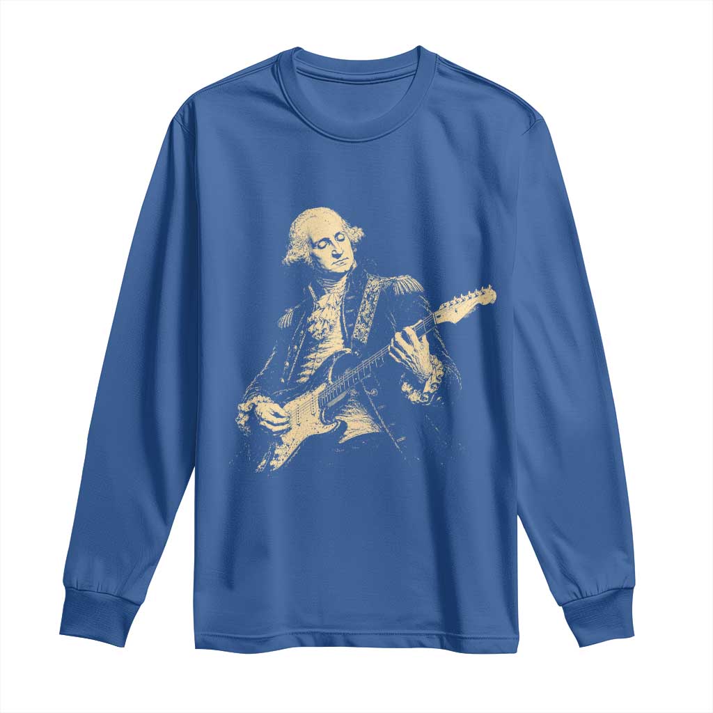 George Washington Rock Star Vintage Portrait Long Sleeve Shirt Funny Electric Guitar Player Founding Father Retro Aesthetic Patriotic Graphic