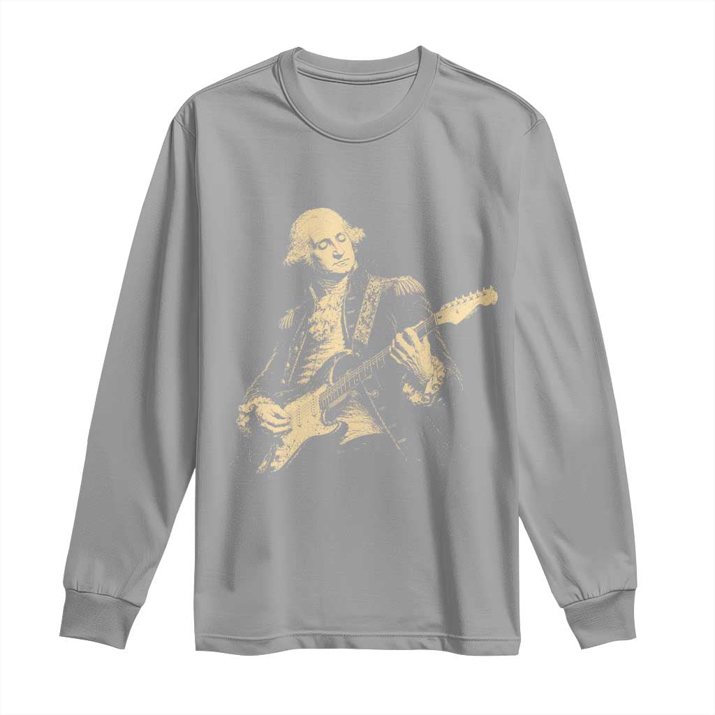George Washington Rock Star Vintage Portrait Long Sleeve Shirt Funny Electric Guitar Player Founding Father Retro Aesthetic Patriotic Graphic