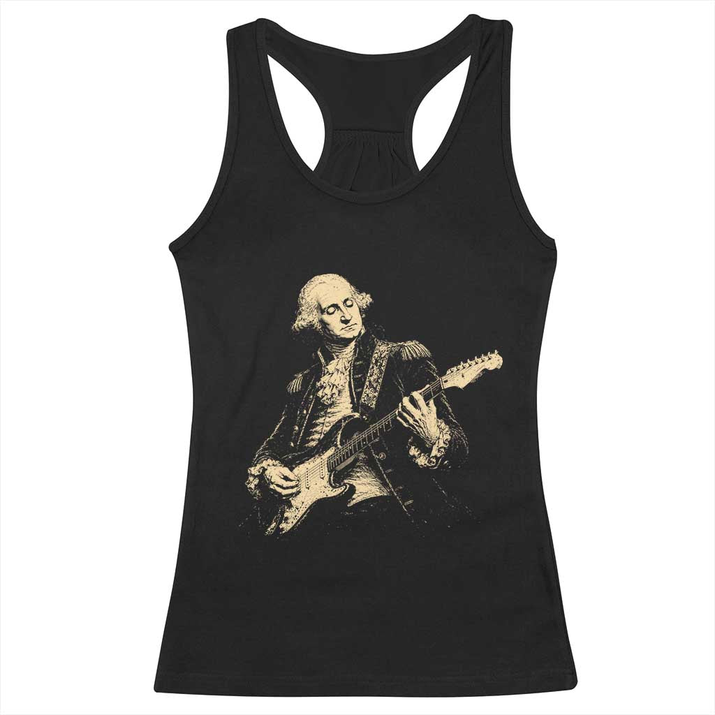 George Washington Rock Star Vintage Portrait Racerback Tank Top Funny Electric Guitar Player Founding Father Retro Aesthetic Patriotic Graphic
