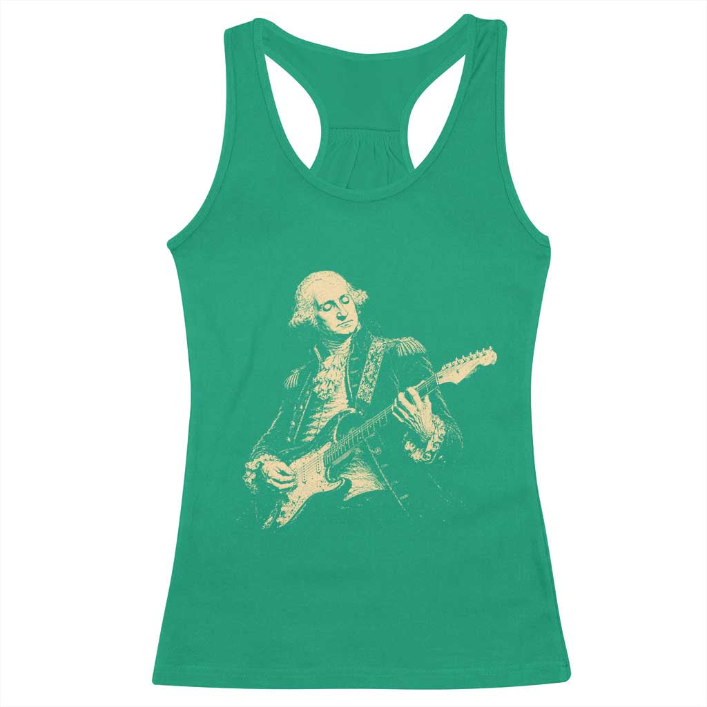 George Washington Rock Star Vintage Portrait Racerback Tank Top Funny Electric Guitar Player Founding Father Retro Aesthetic Patriotic Graphic