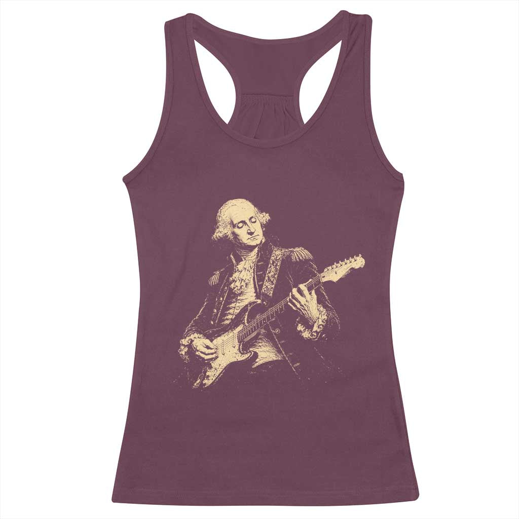 George Washington Rock Star Vintage Portrait Racerback Tank Top Funny Electric Guitar Player Founding Father Retro Aesthetic Patriotic Graphic