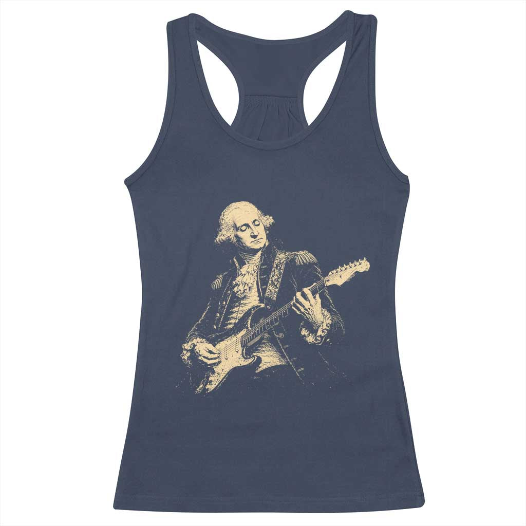 George Washington Rock Star Vintage Portrait Racerback Tank Top Funny Electric Guitar Player Founding Father Retro Aesthetic Patriotic Graphic