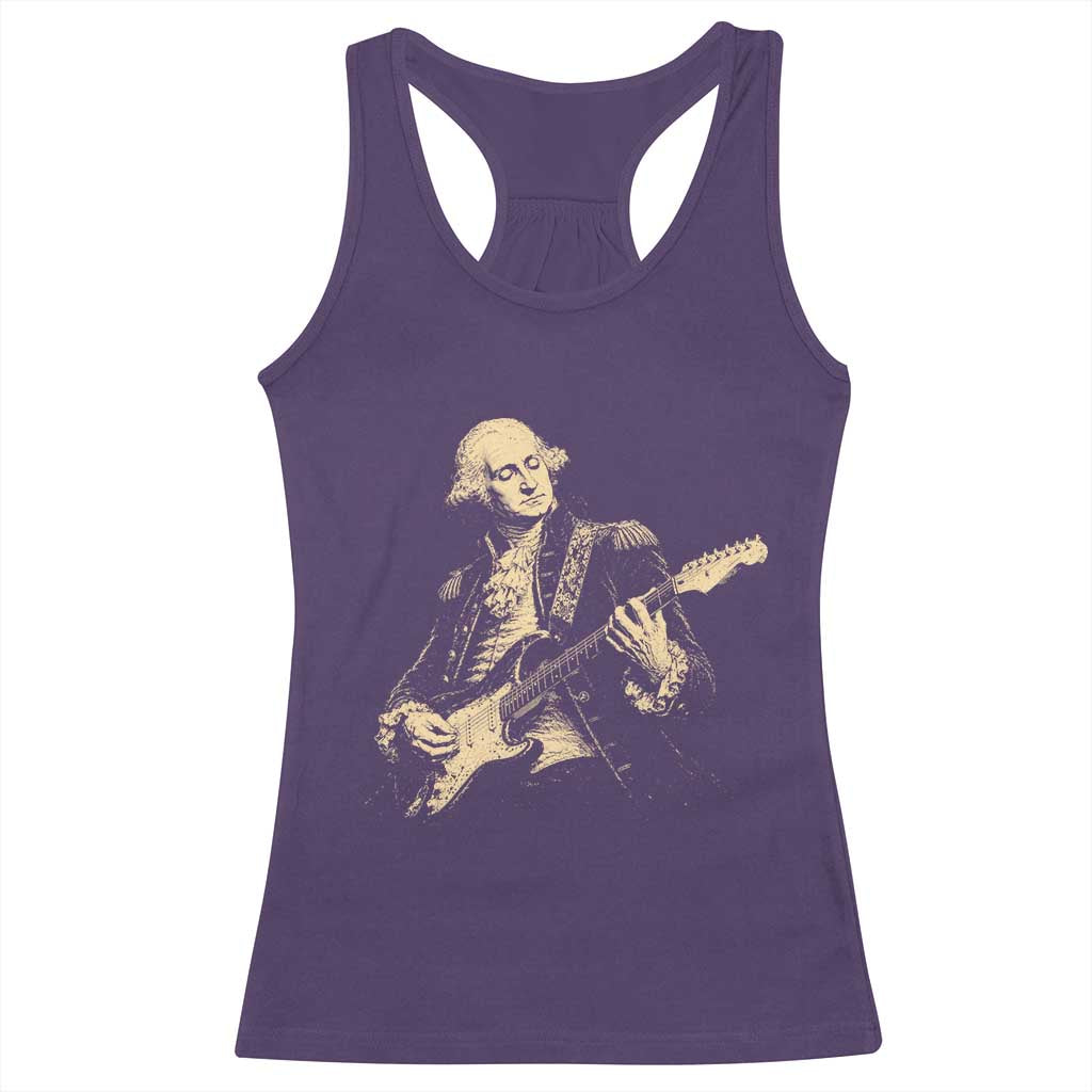 George Washington Rock Star Vintage Portrait Racerback Tank Top Funny Electric Guitar Player Founding Father Retro Aesthetic Patriotic Graphic
